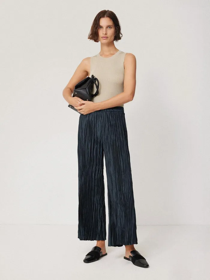 Women Plisse Trouser Navy Jigsaw Trousers