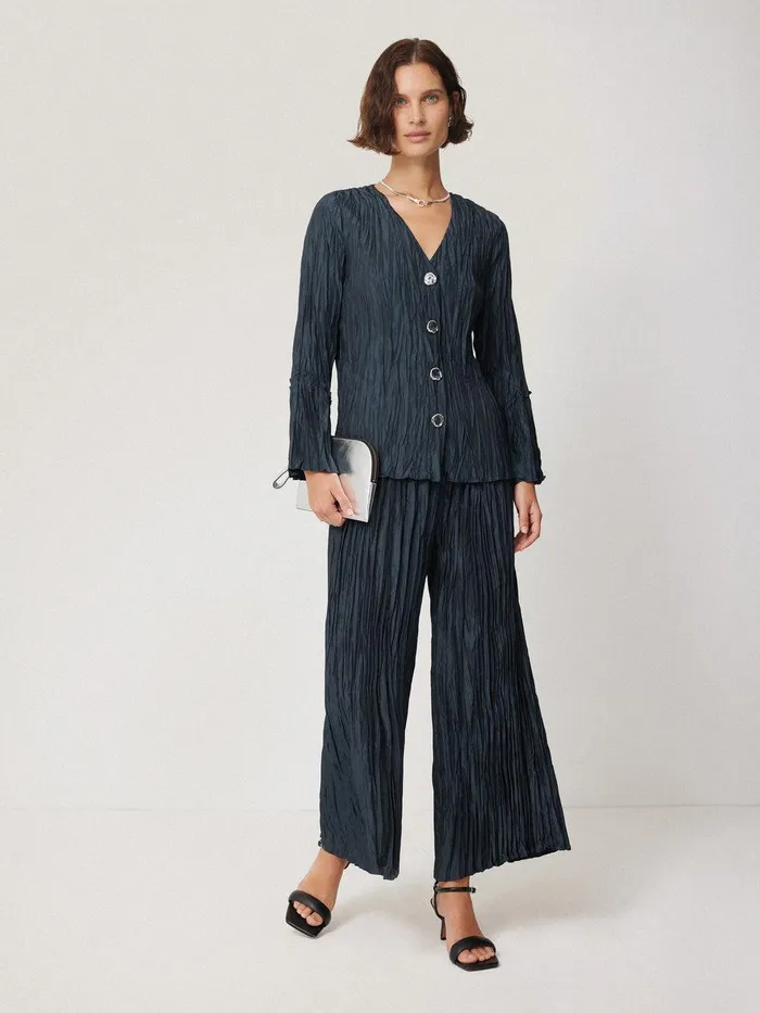 Women Plisse Trouser Navy Jigsaw Trousers