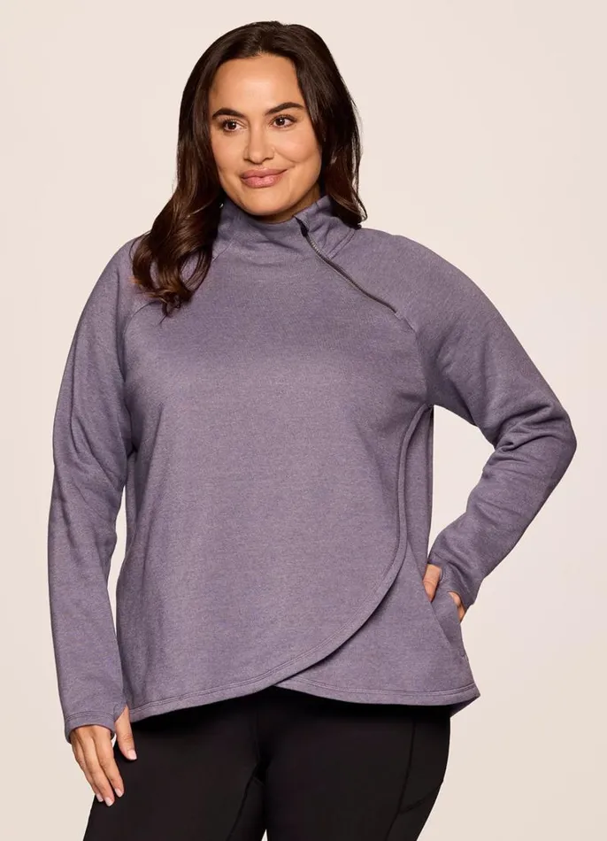 Women Plus Prime Ready To Roll Fleece Zip Mock Neck Pullover Grape RBX Active Sweatshirts