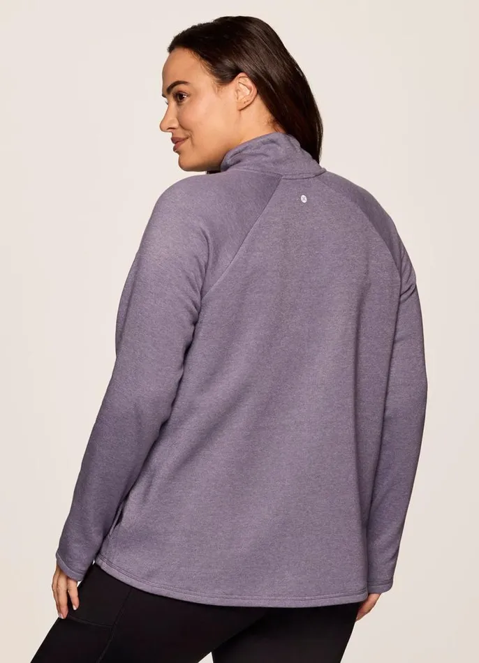 Women Plus Prime Ready To Roll Fleece Zip Mock Neck Pullover Grape RBX Active Sweatshirts