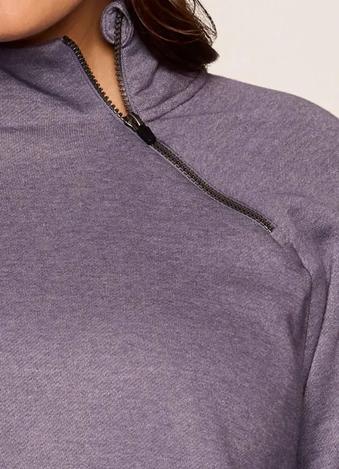 Women Plus Prime Ready To Roll Fleece Zip Mock Neck Pullover Grape RBX Active Sweatshirts