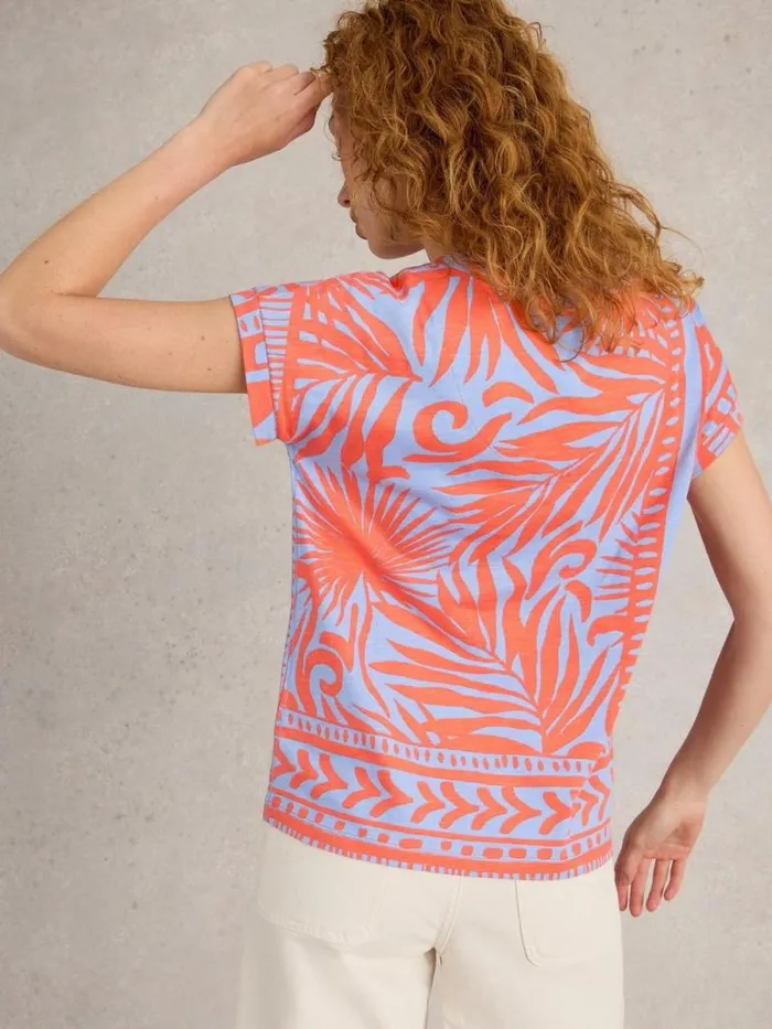 Women PRINTED NELLY NOTCH TEE Coral Print White Stuff Tops and Tees