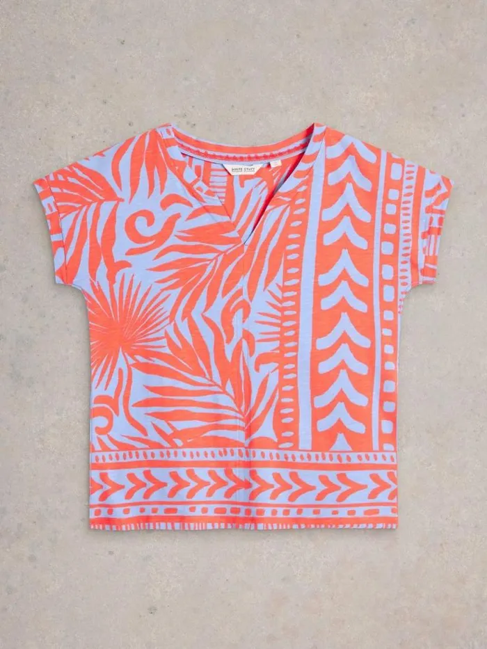 Women PRINTED NELLY NOTCH TEE Coral Print White Stuff Tops and Tees