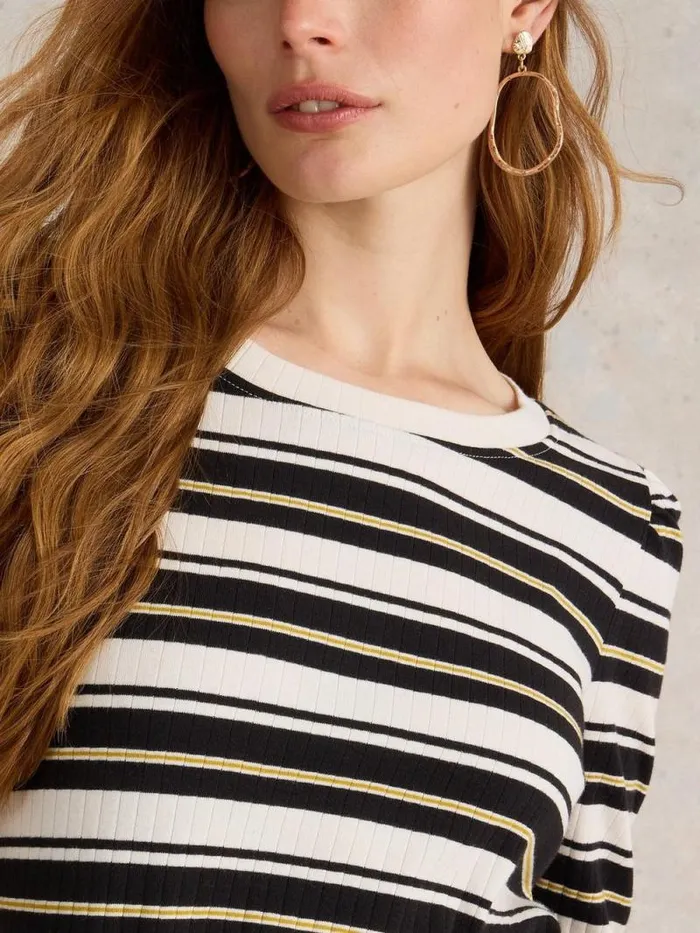 Women PUFF SLEEVE CREW NECK TEE Black Multi White Stuff Tops and Tees
