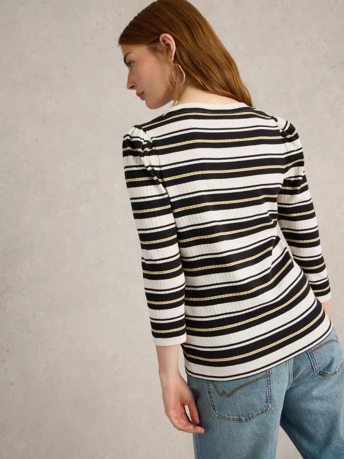Women PUFF SLEEVE CREW NECK TEE Black Multi White Stuff Tops and Tees