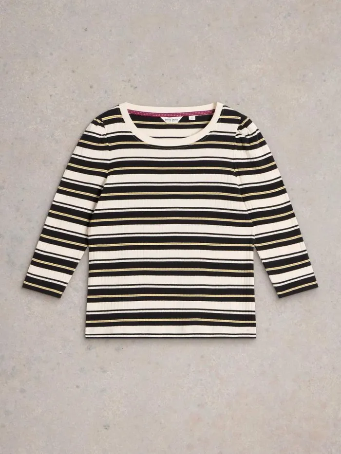 Women PUFF SLEEVE CREW NECK TEE Black Multi White Stuff Tops and Tees