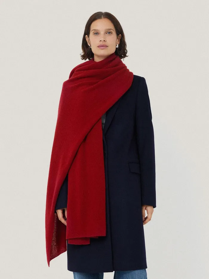 Women Pure Cashmere Blanket Scarf Red Jigsaw Knitwear and Cashmere