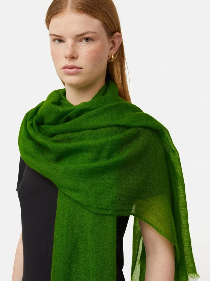Women Pure Cashmere Gauze Scarf Green Jigsaw Ponchos and Scarves