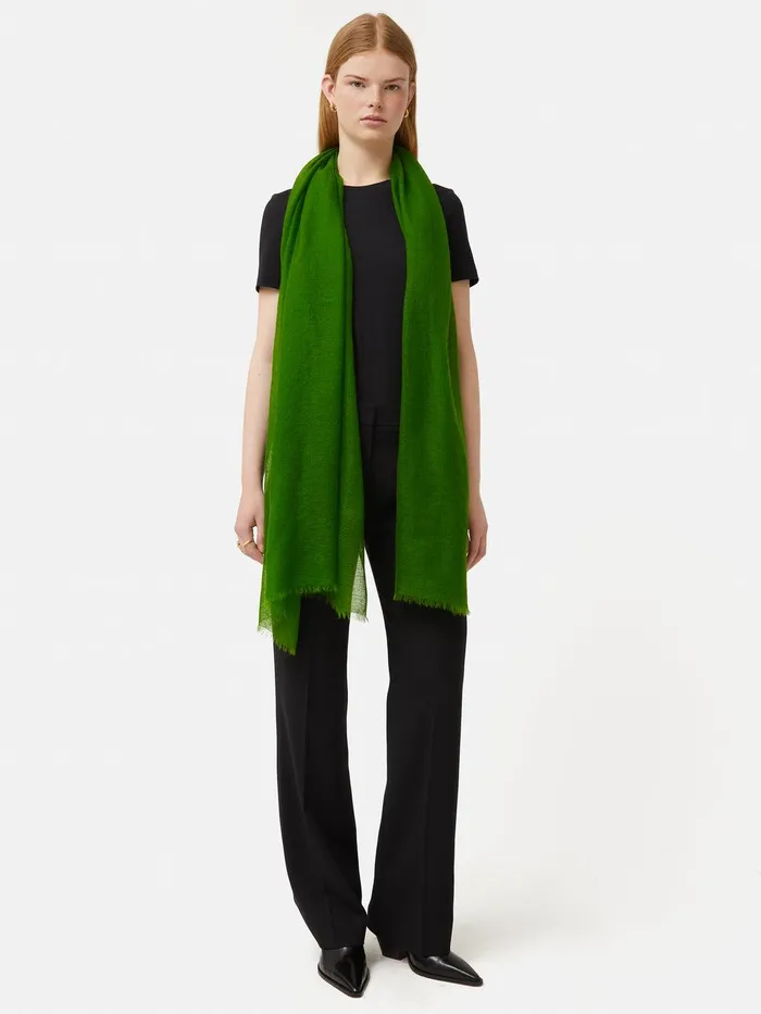 Women Pure Cashmere Gauze Scarf Green Jigsaw Ponchos and Scarves