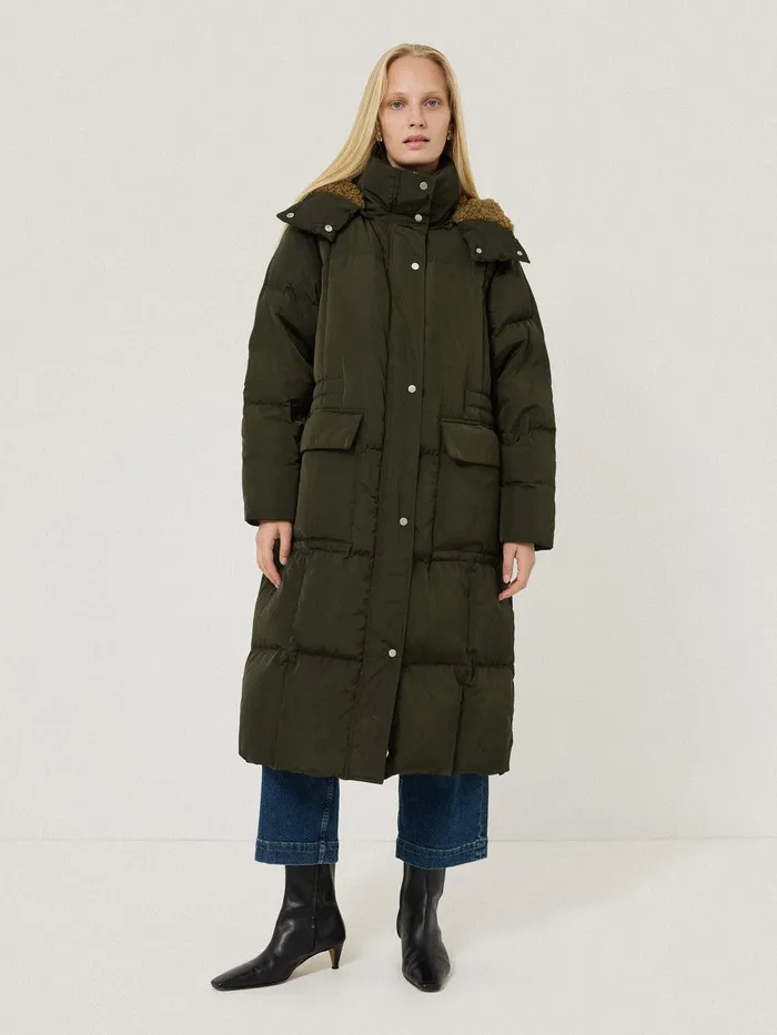 Women Relaxed Longline Puffer Coat Dark Kale Jigsaw Coats and Jackets