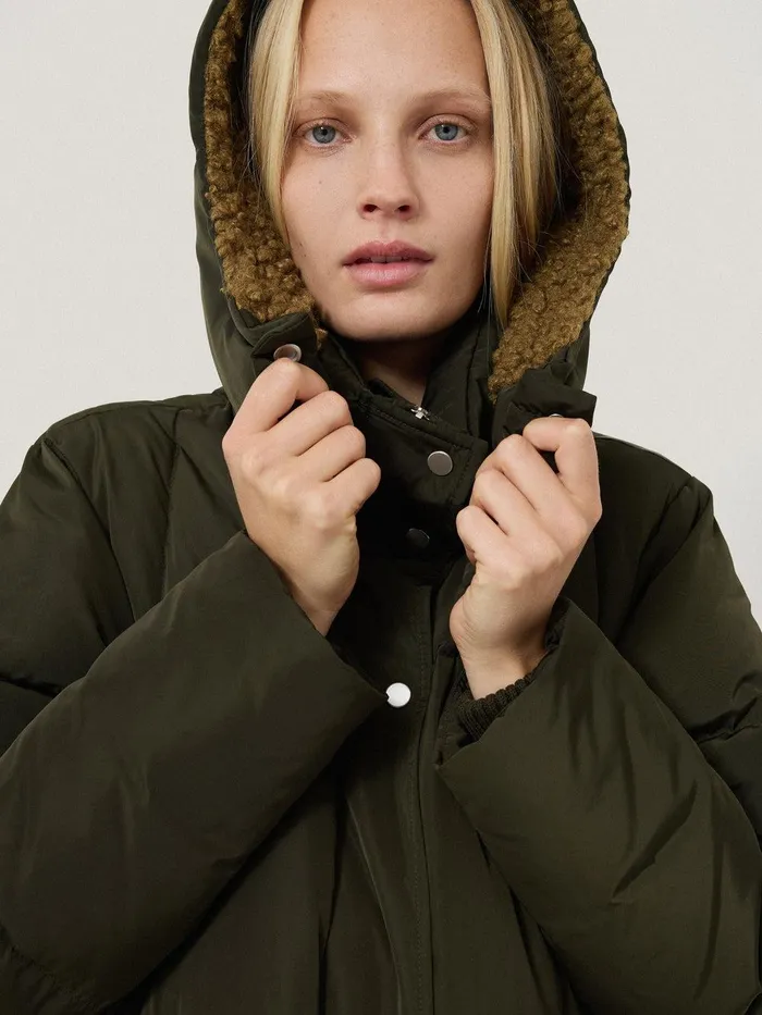 Women Relaxed Longline Puffer Coat Dark Kale Jigsaw Coats and Jackets