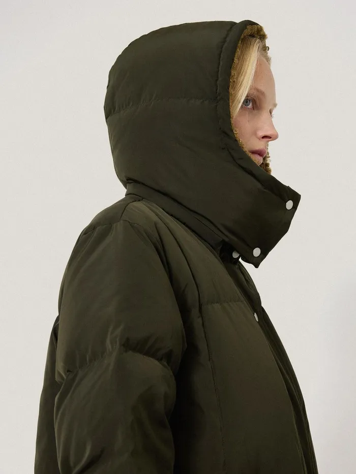 Women Relaxed Longline Puffer Coat Dark Kale Jigsaw Coats and Jackets