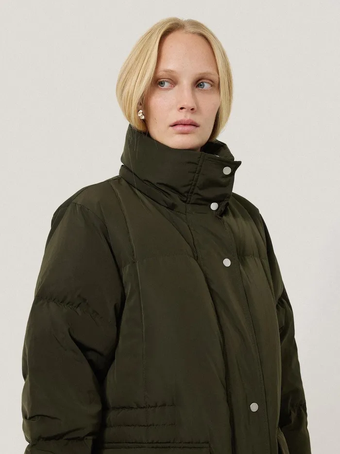 Women Relaxed Longline Puffer Coat Dark Kale Jigsaw Coats and Jackets