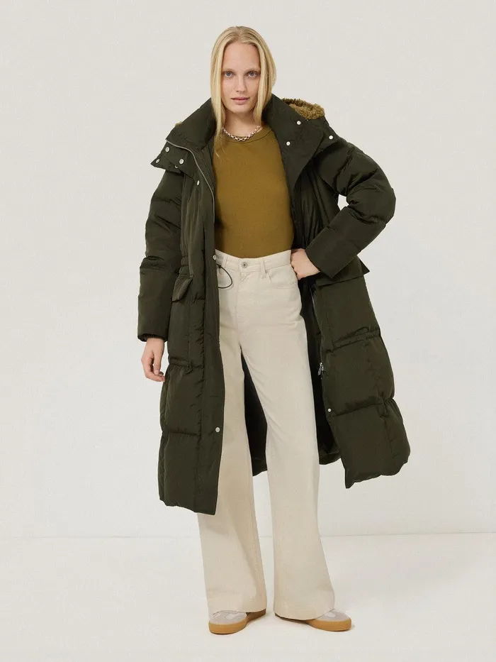 Women Relaxed Longline Puffer Coat Dark Kale Jigsaw Coats and Jackets