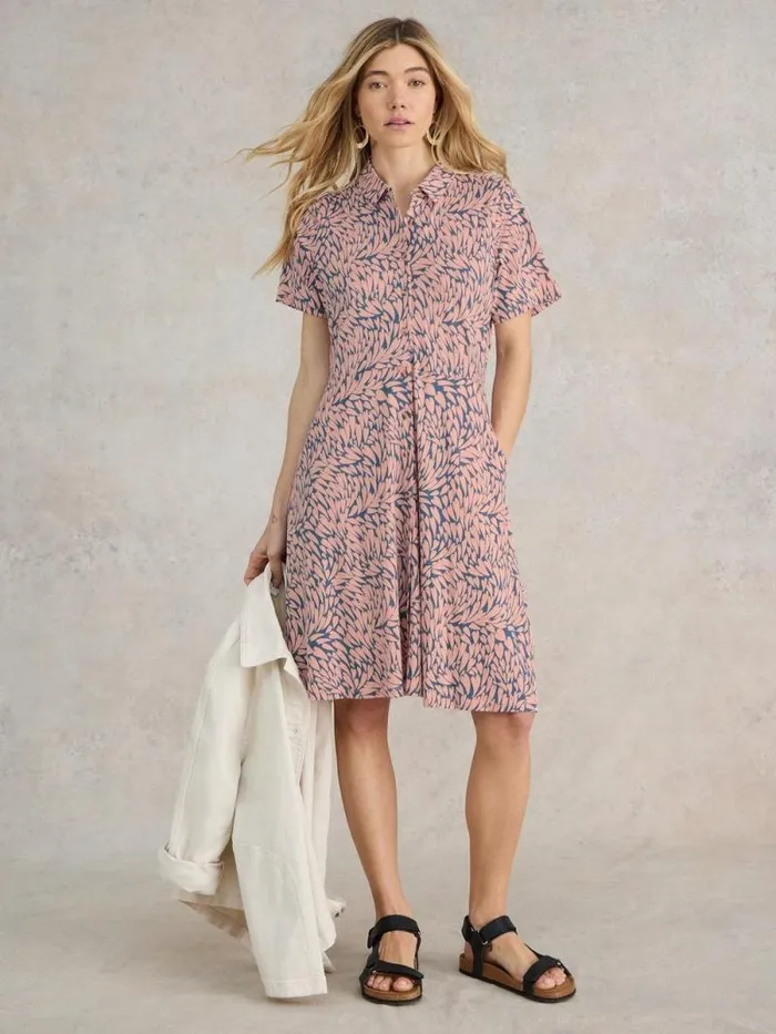 Women Ria Shirt Jersey Dress Pink Print White Stuff Dresses