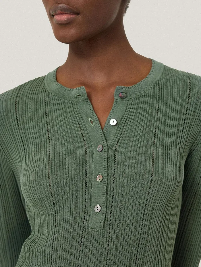 Women Rib Pointelle Henley Jumper Green Jigsaw Knitwear and Cashmere