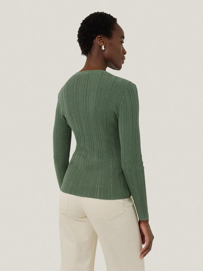 Women Rib Pointelle Henley Jumper Green Jigsaw Knitwear and Cashmere