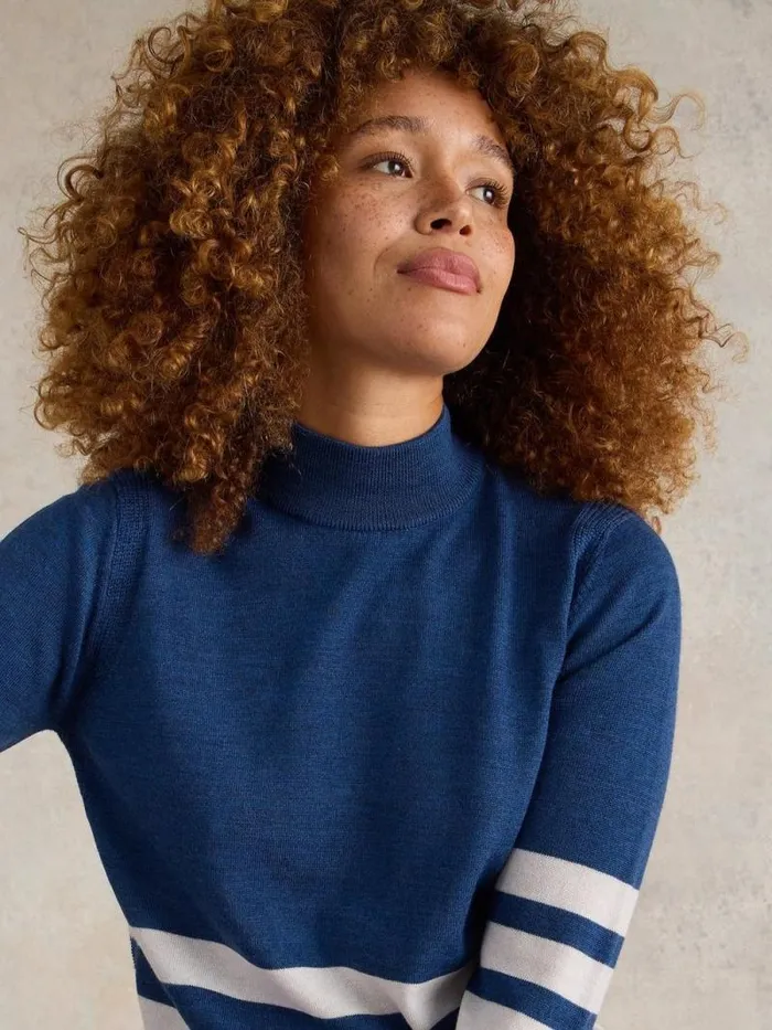 Women ROLL NECK MERINO JUMPER Blue Multi White Stuff Knitwear Women ROLL NECK MERINO JUMPER Blue Multi White Stuff Knitwear