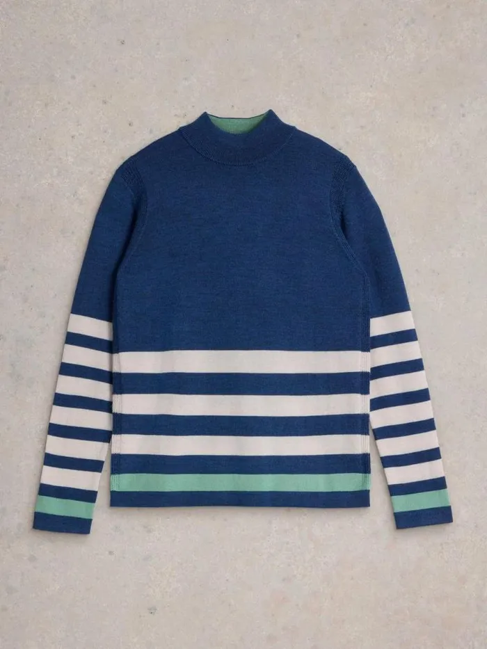 Women ROLL NECK MERINO JUMPER Blue Multi White Stuff Knitwear Women ROLL NECK MERINO JUMPER Blue Multi White Stuff Knitwear