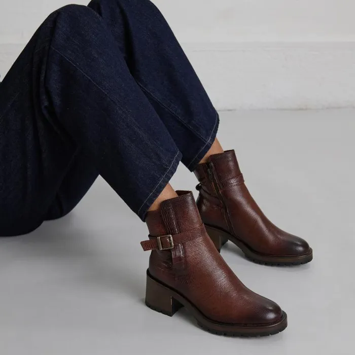 Women Roundtoe Buckle Boots Cognac JONAK Ankle Boots Lowboots