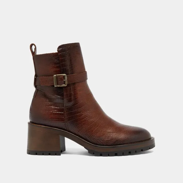 Women Roundtoe Buckle Boots Cognac JONAK Ankle Boots Lowboots