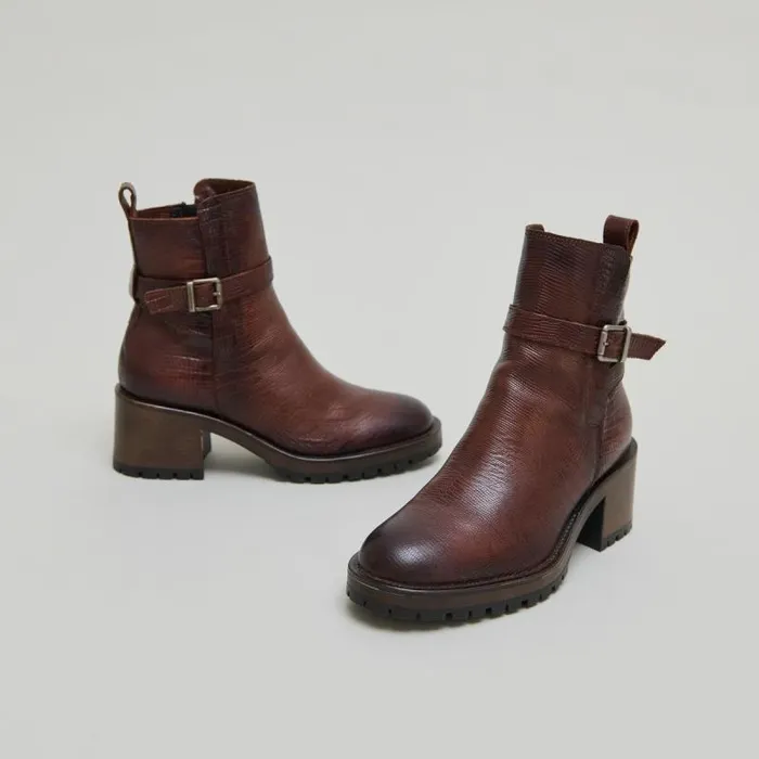 Women Roundtoe Buckle Boots Cognac JONAK Ankle Boots Lowboots