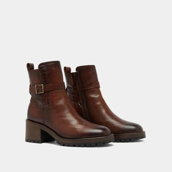 Women Roundtoe Buckle Boots Cognac JONAK Ankle Boots Lowboots