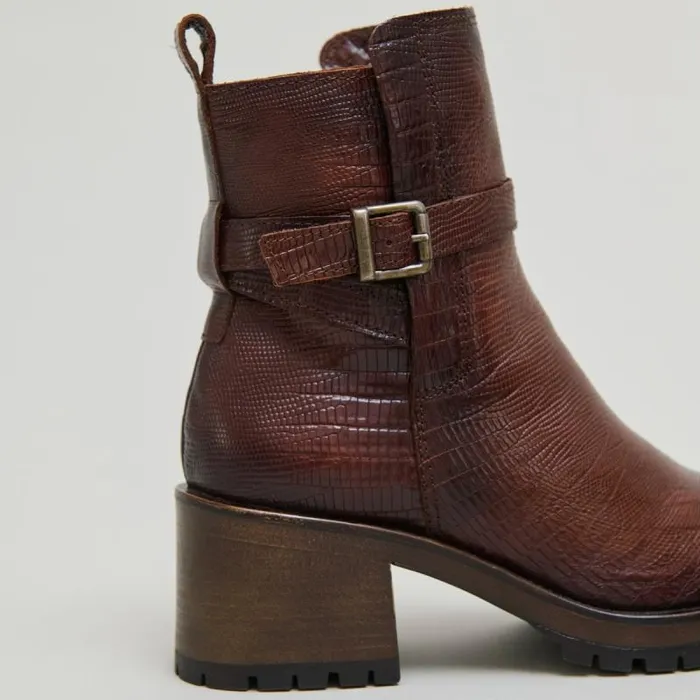 Women Roundtoe Buckle Boots Cognac JONAK Ankle Boots Lowboots