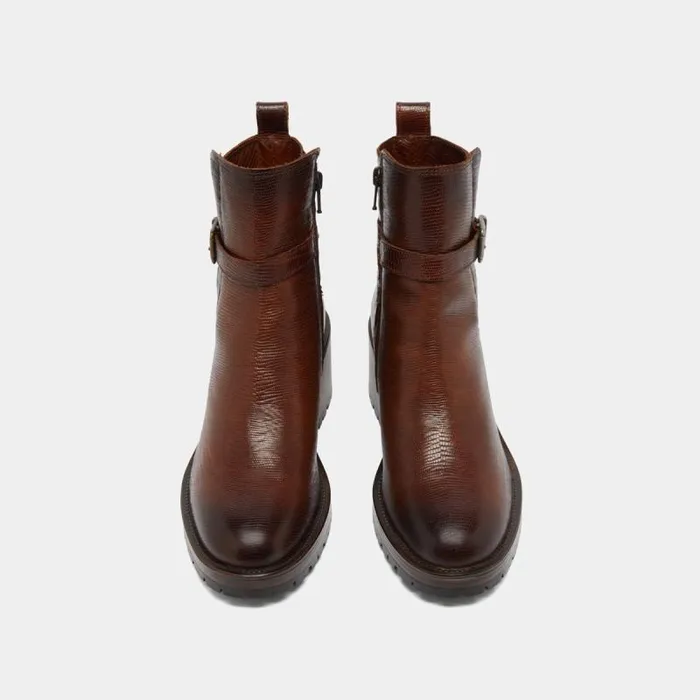 Women Roundtoe Buckle Boots Cognac JONAK Ankle Boots Lowboots