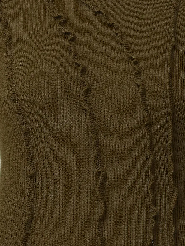 Women Ruffle Detail Knitted Dress Khaki Jigsaw Dresses and Jumpsuits