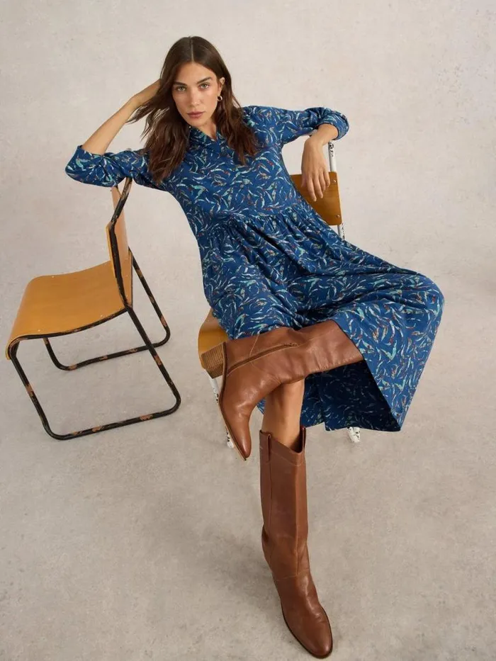 Women Rylee Jersey Shirt Dress Blue Print White Stuff Dresses