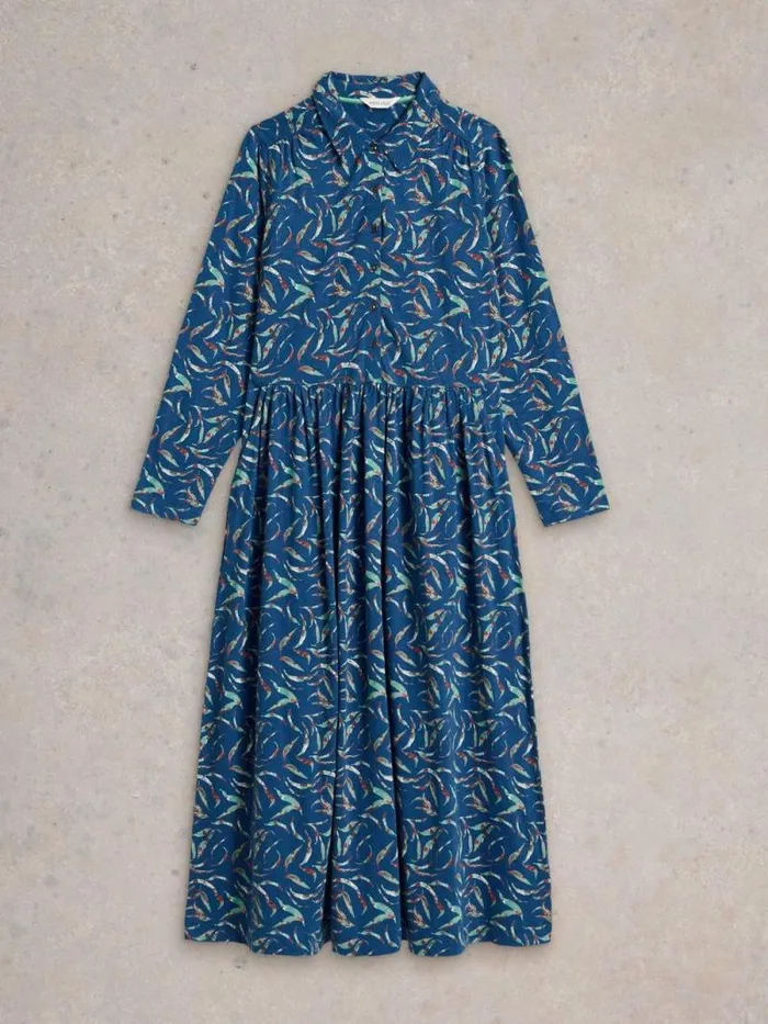 Women Rylee Jersey Shirt Dress Blue Print White Stuff Dresses