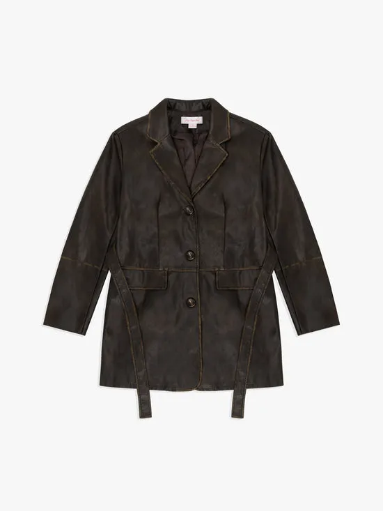 Women Sadie Leather Trench Black Washed Jackets Outerwear Lisa Says Gah