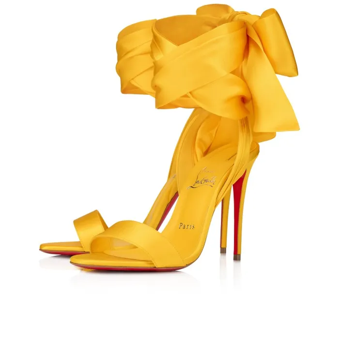 Women Sandale Du Dsert 100 Mm Strappy Sandals 8211 Crepe Satin 8211 Pollen Christian Louboutin Sandals and Slides