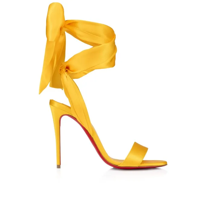 Women Sandale Du Dsert 100 Mm Strappy Sandals 8211 Crepe Satin 8211 Pollen Christian Louboutin Sandals and Slides