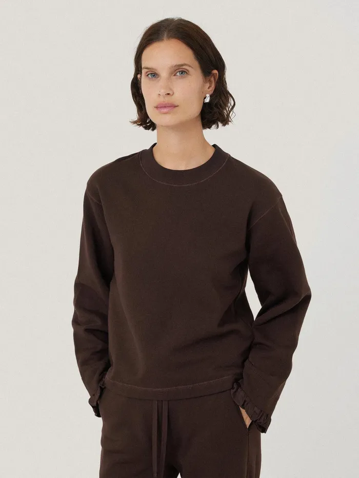 Women Satin Cuff Jersey Sweatshirt Chocolate Jigsaw Shirts and Tops
