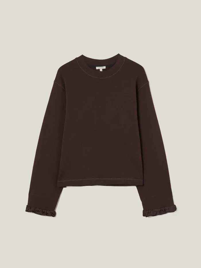Women Satin Cuff Jersey Sweatshirt Chocolate Jigsaw Shirts and Tops