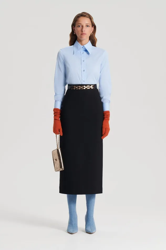 Women Scanlan Theodore COTTON SLIM FIT SHIRT PALE BLUE Shirts