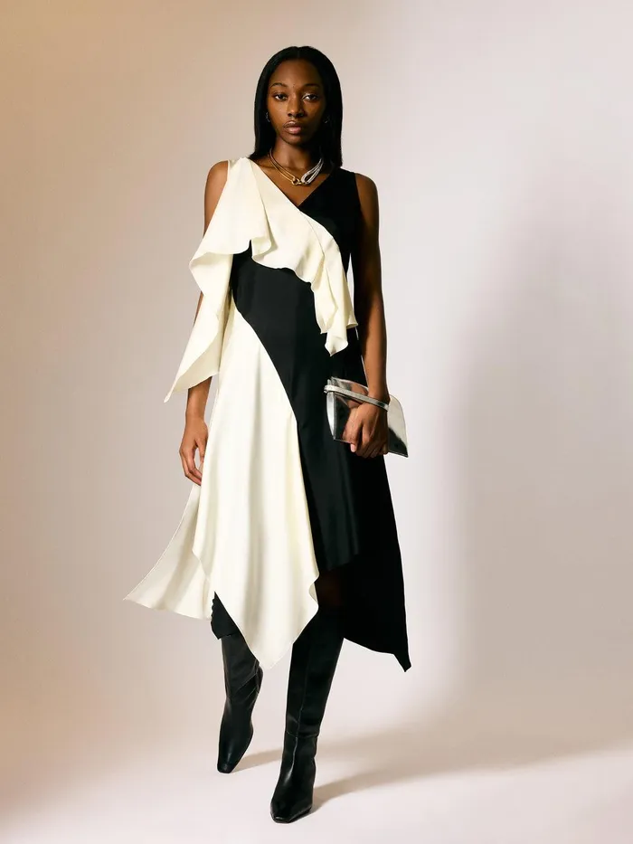 Women Sculptural Silk Twill Dress Monochrome Jigsaw Dresses and Jumpsuits