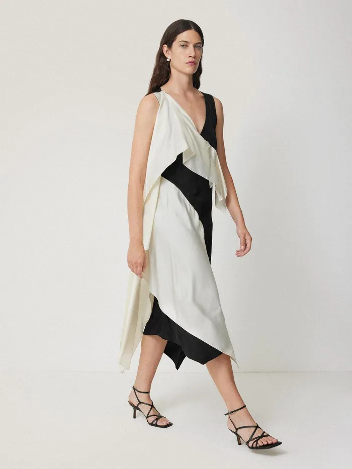 Women Sculptural Silk Twill Dress Monochrome Jigsaw Dresses and Jumpsuits