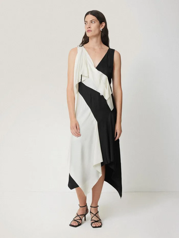 Women Sculptural Silk Twill Dress Monochrome Jigsaw Dresses and Jumpsuits