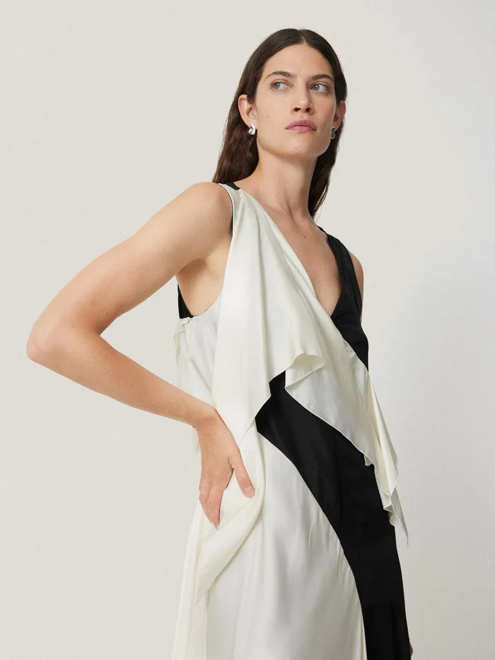 Women Sculptural Silk Twill Dress Monochrome Jigsaw Dresses and Jumpsuits