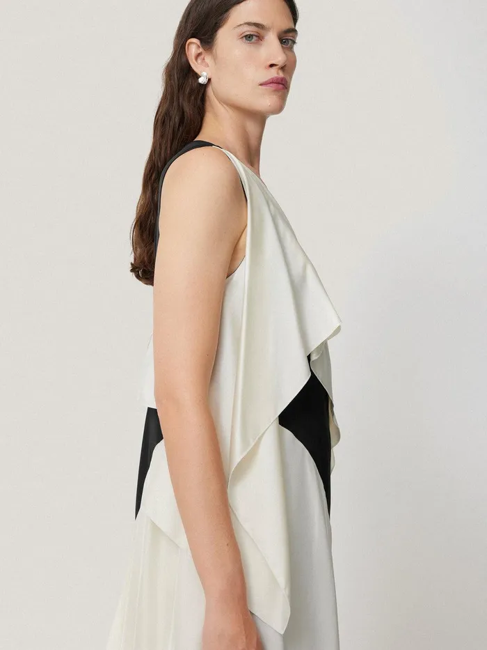 Women Sculptural Silk Twill Dress Monochrome Jigsaw Dresses and Jumpsuits
