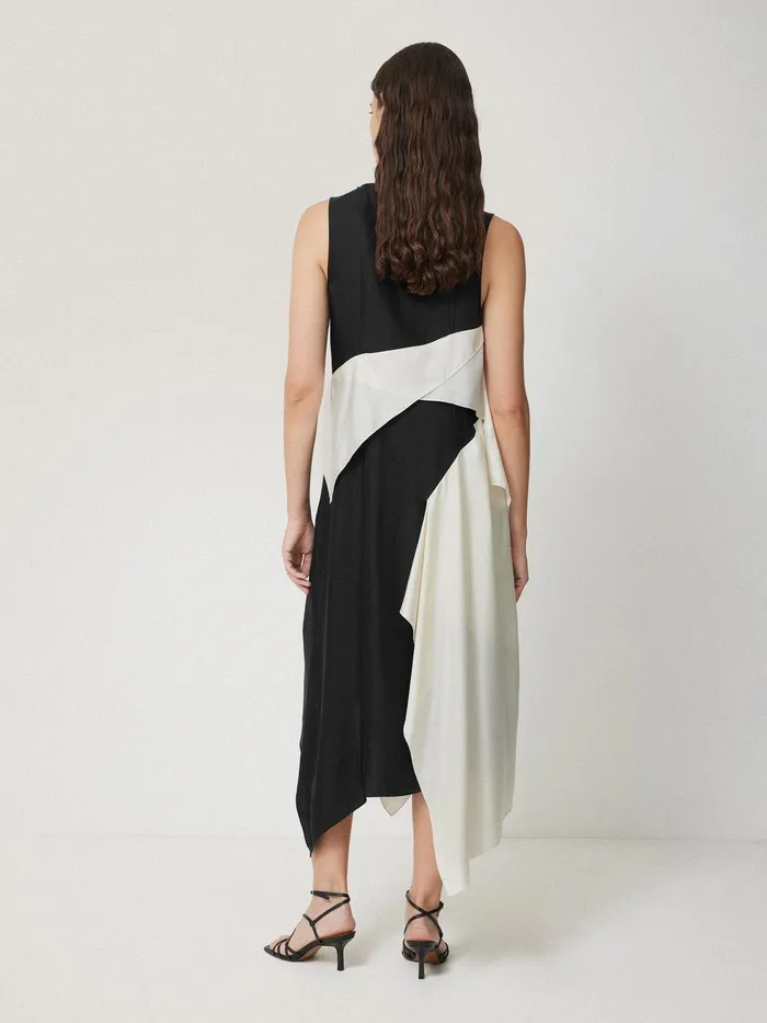 Women Sculptural Silk Twill Dress Monochrome Jigsaw Dresses and Jumpsuits