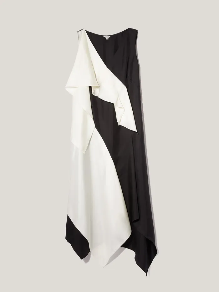 Women Sculptural Silk Twill Dress Monochrome Jigsaw Dresses and Jumpsuits