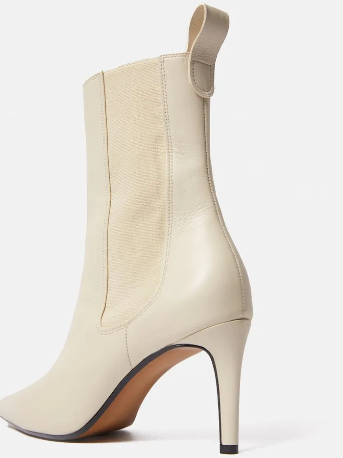 Women Skelter Heeled Boot Cream Jigsaw Leather