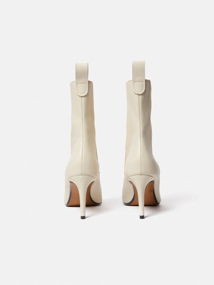 Women Skelter Heeled Boot Cream Jigsaw Leather