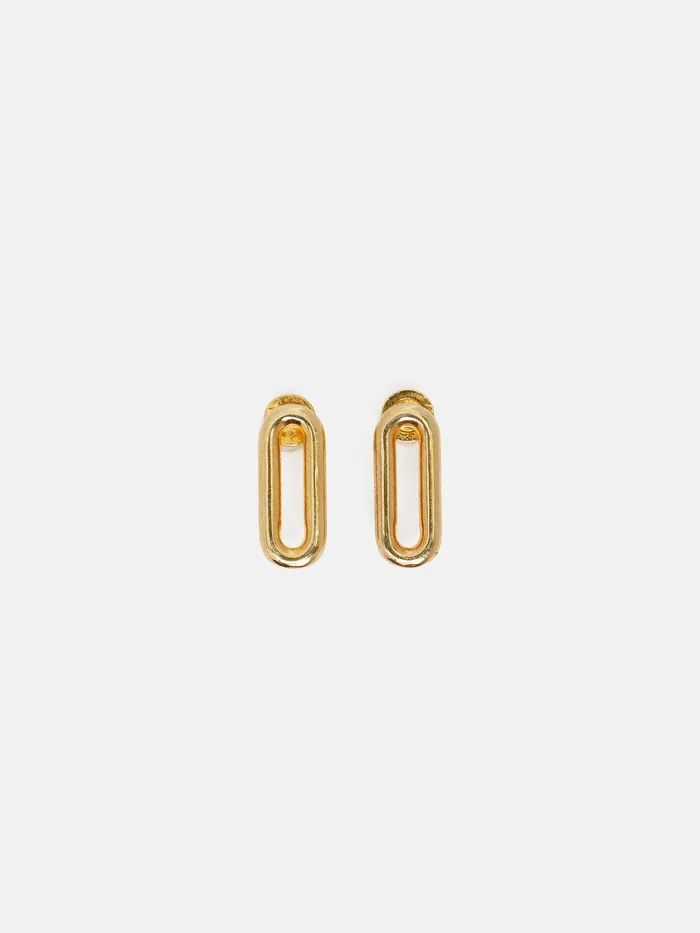 Women Small Link Stud Earrings Gold Jigsaw Party