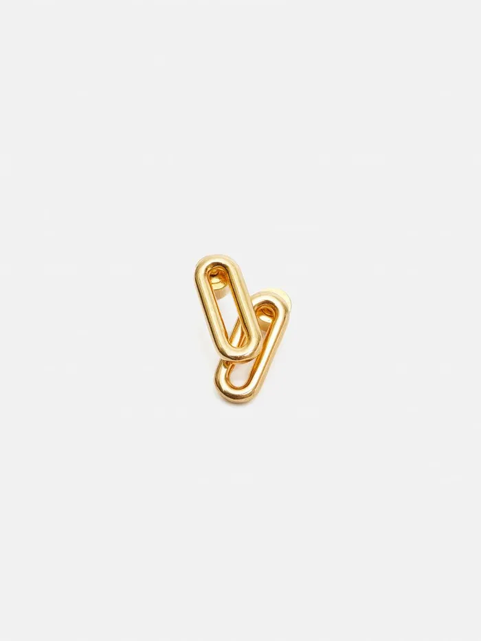 Women Small Link Stud Earrings Gold Jigsaw Party