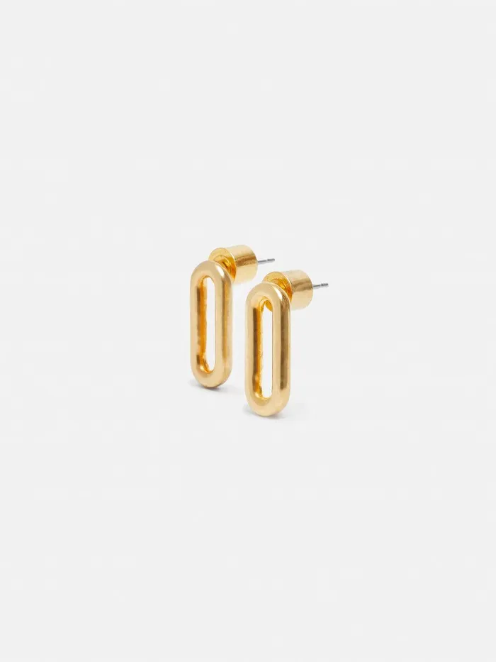 Women Small Link Stud Earrings Gold Jigsaw Party